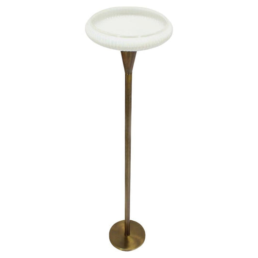 EstablishedLines Brass Base with Iridescent Shell Scallop Edge Shade Floor Lamp Torchere MINT!