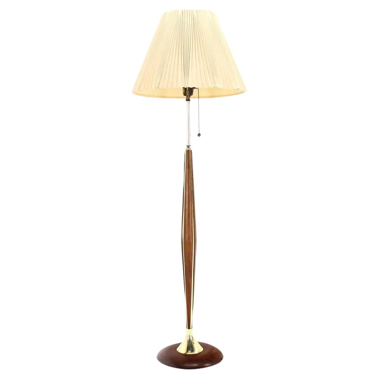 EstablishedLines 1970's Round Solid Oiled Walnut Brass Trims Base Mid Century Modern Floor Lamp