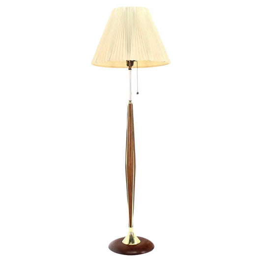 EstablishedLines 1970's Round Solid Oiled Walnut Brass Trims Base Mid Century Modern Floor Lamp