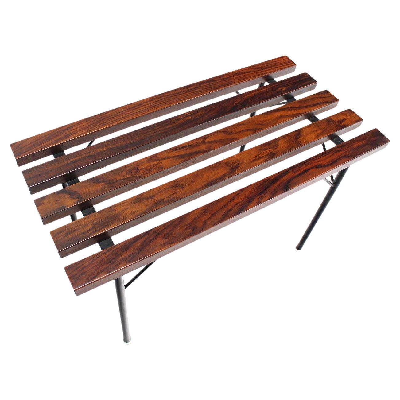 EstablishedLines Solid Rosewood Small Compact Mid Century Modern Slat Bench Black Metal Base MINT