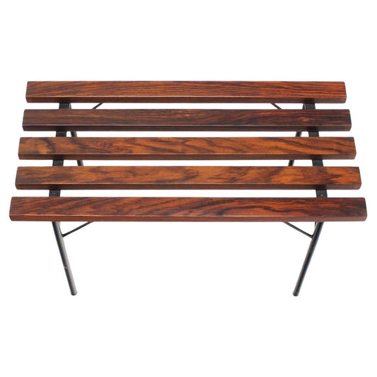 EstablishedLines Solid Rosewood Small Compact Mid Century Modern Slat Bench Black Metal Base MINT