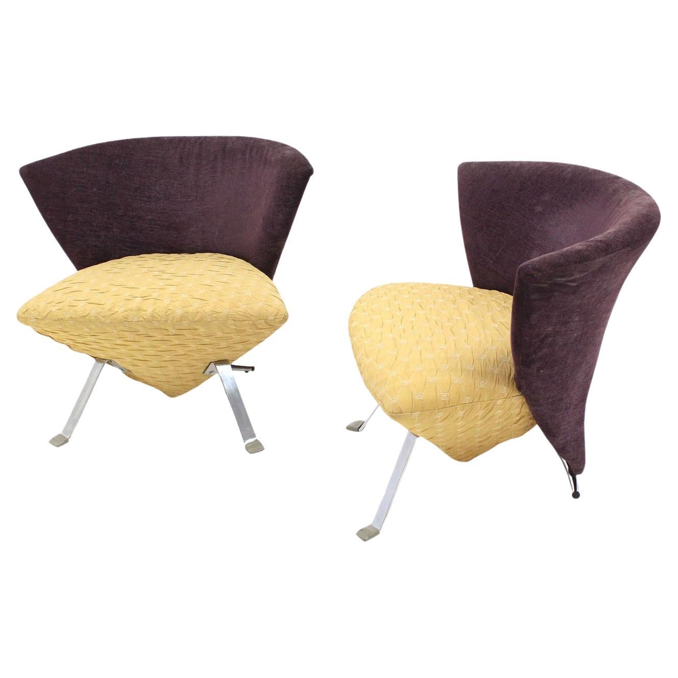 EstablishedLines Pair of Saporiti Italian Mid Century Modern Fan Back Two Tone Lounge Chairs MINT