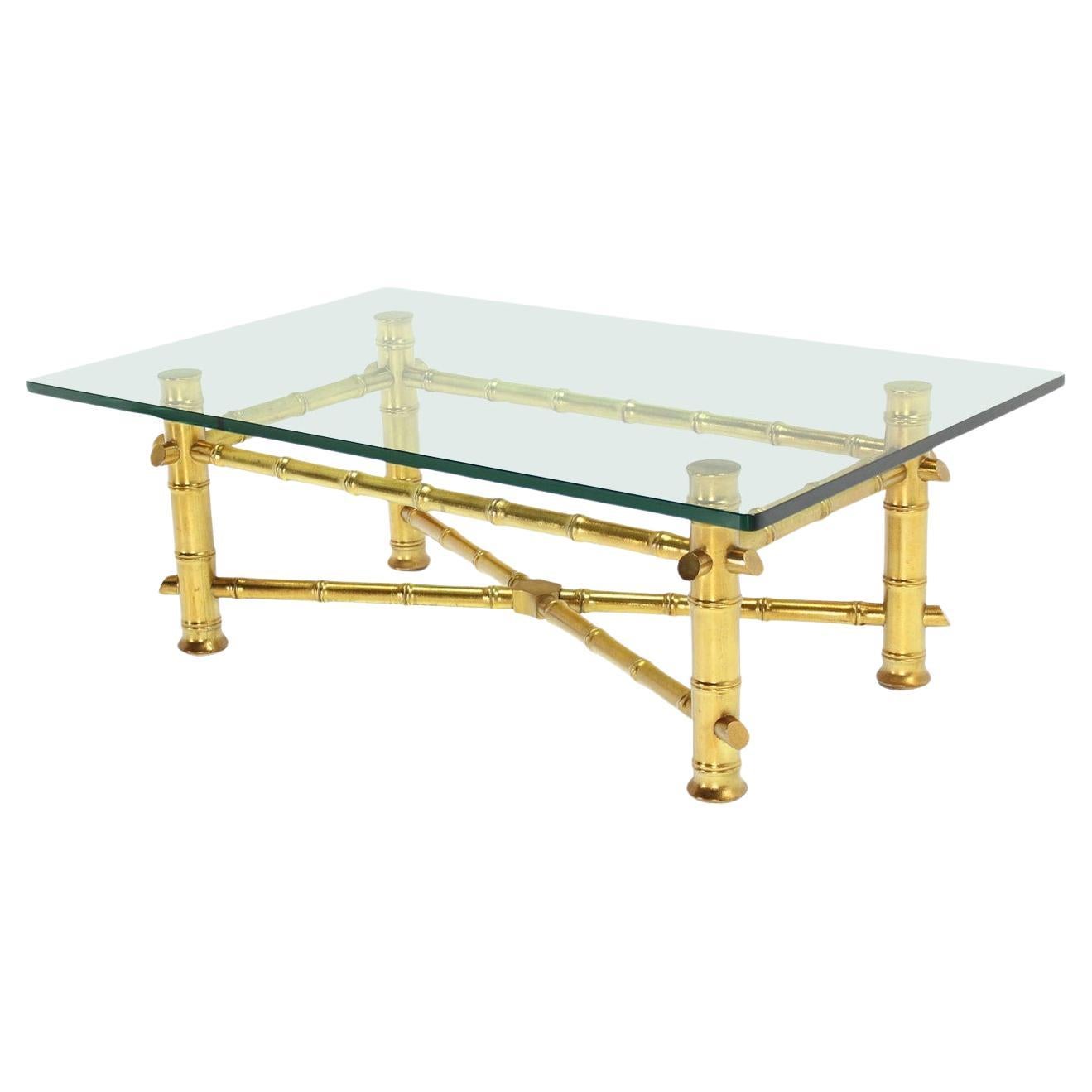 EstablishedLines Gold Leaf Faux Bamboo Base Thick 3/4" Glass Top Rectangle Coffee Table MINT!