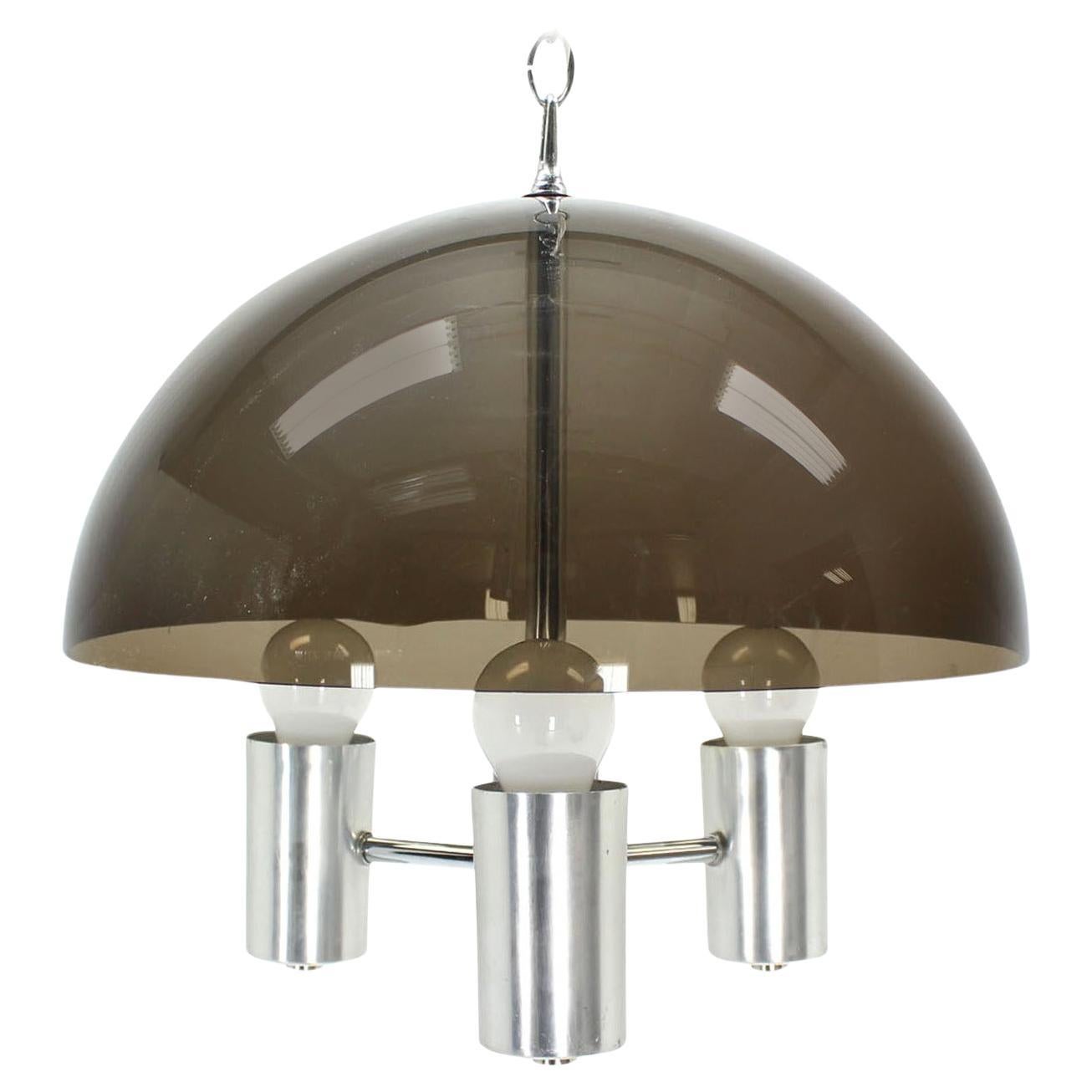 EstablishedLines Smoked Lucite Dome Shape Shade Chrome Mid Century Modern 3 Bulb Light Fixture