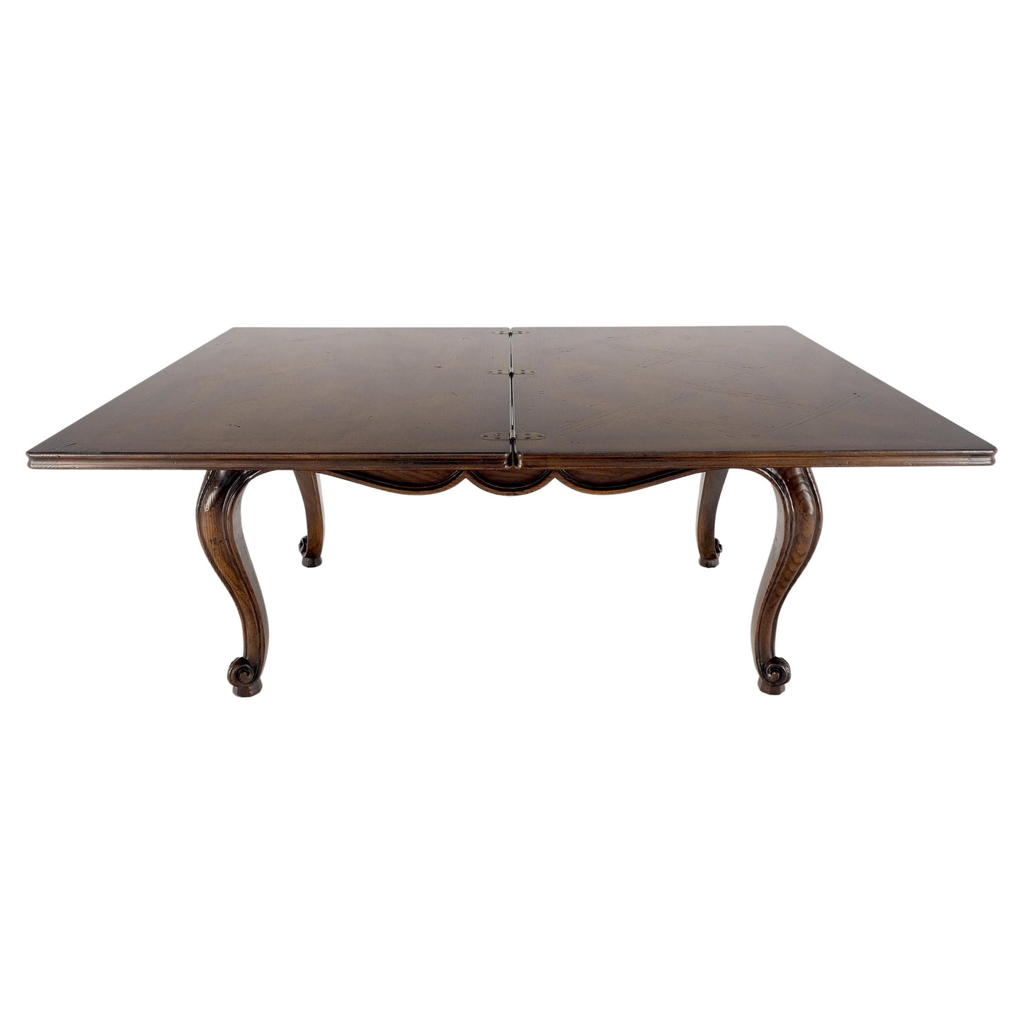 EstablishedLines Flip Top Folding Double Parquet Top Chestnut Coffee Cocktail Table Carved Legs