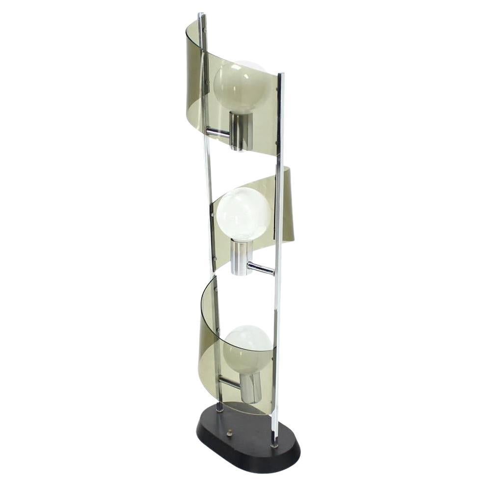 EstablishedLines Mid Century Modern Large Chrome Smoked Lucite Ribbon Shade Table Floor Lamp