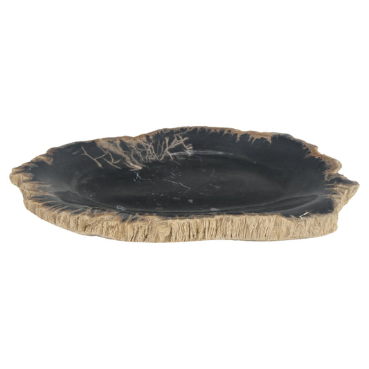 EstablishedLines Petrified Wood Heart Shape Solid Black Elongated Bowl Dish Large Plate Ashtray