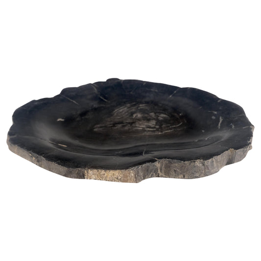 EstablishedLines Petrified Wood Round Shape Solid Black Round Bowl Dish Large Plate Ashtray