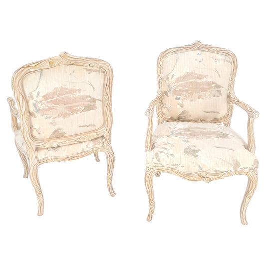 EstablishedLines Faux Carved Twig Wood & Eye Theme Arm Lounge Fireside Arm Chairs White Wash MINT