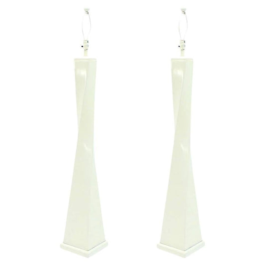EstablishedLines Pair 5' Tall Large Oversize Twisted Column Square Base White Lacquer Floor Lamps