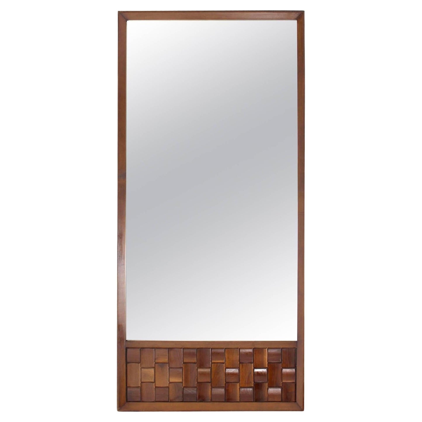 EstablishedLines Large MId Century Carved Walnut Frame Mirror with Solid Walnut Carved Panel MINT