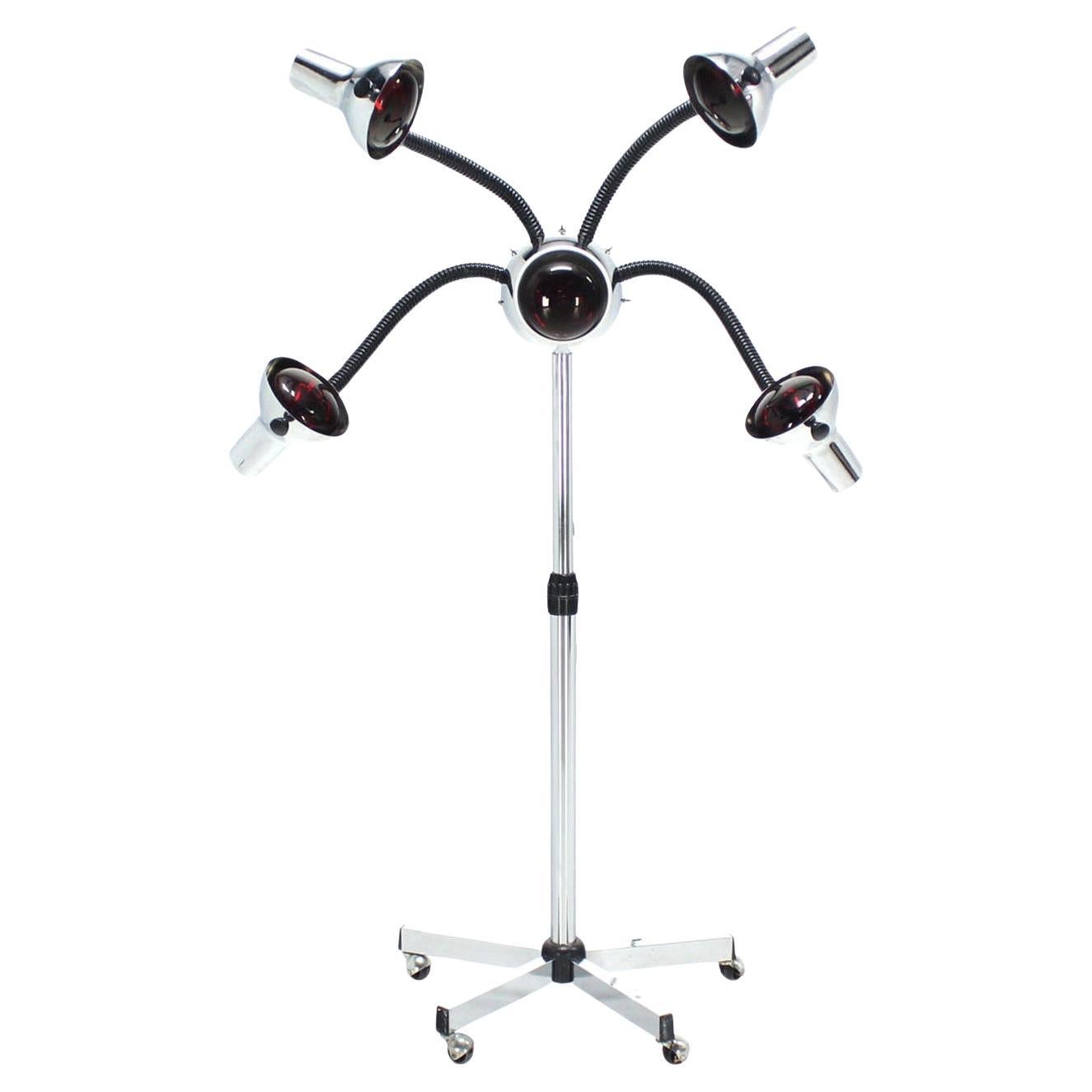 EstablishedLines Chrome Wheel Base Mid-Century Modern Adjustable Four-Arm Lamp Heat Lamps