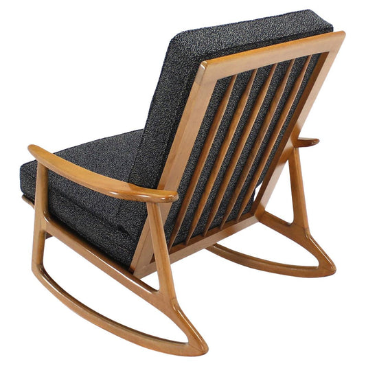 EstablishedLines Blond Wood Danish Modern Slated Back Rocking Lounge Chair New Upholstery MINT