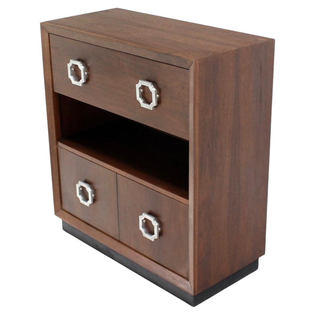 EstablishedLines Oiled Medium Walnut Mid Century Modern Art Deco Drop Down Desk Secretary Cabinet
