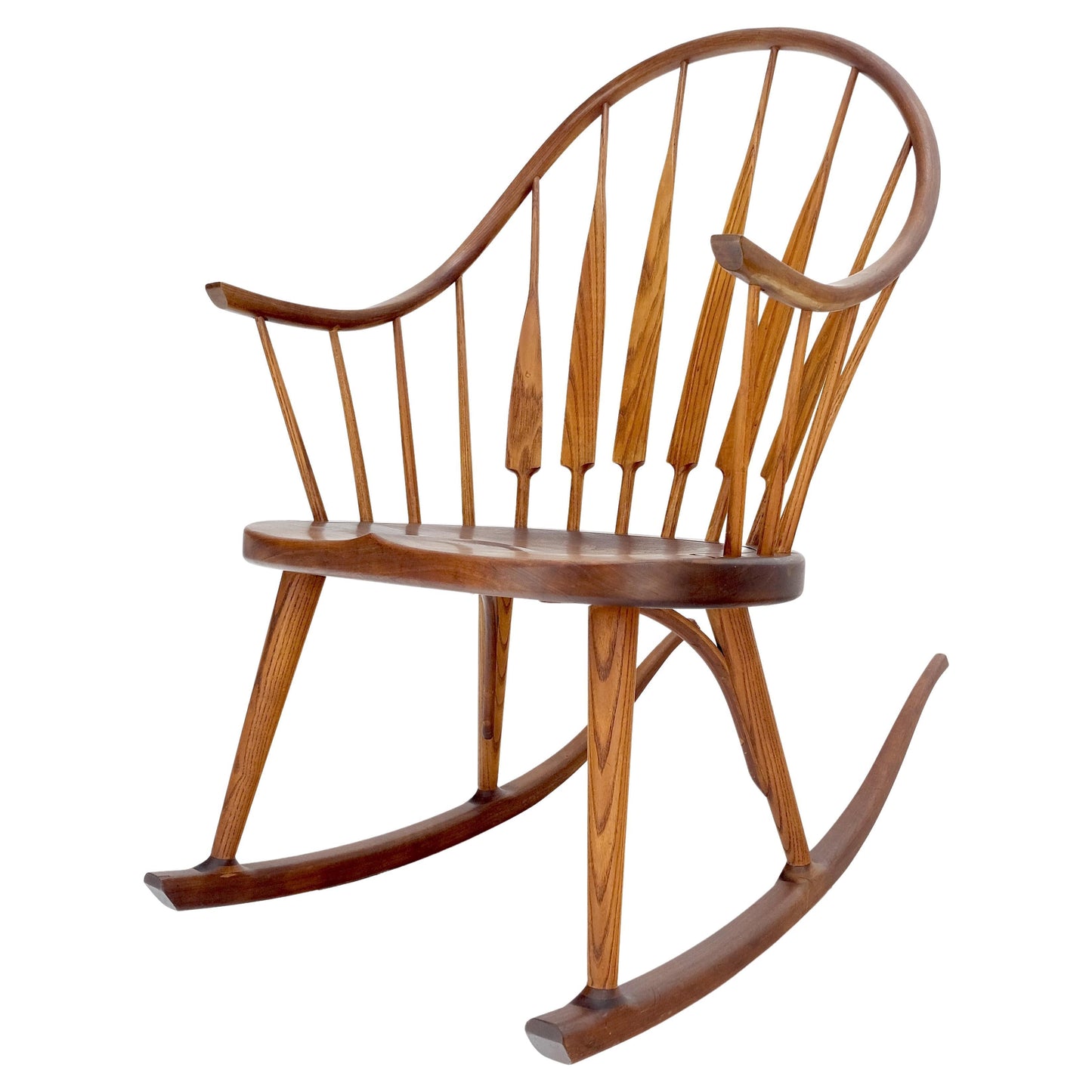 EstablishedLines Very Fine Artist Signed Studio Made Solid Chestnut Rocking Chair Peg Joint Mint