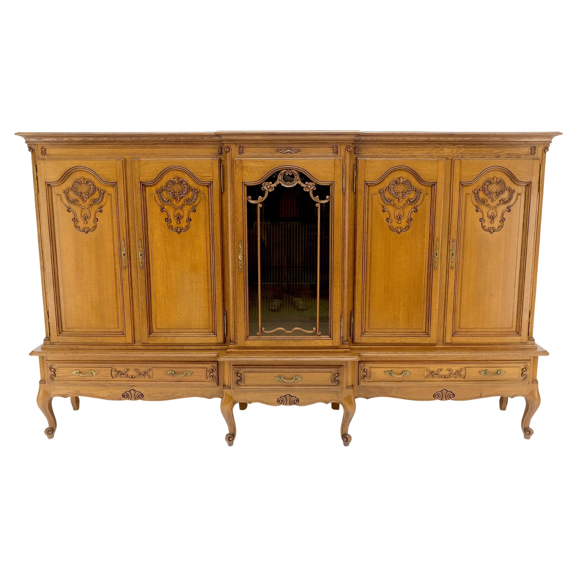 EstablishedLines Carved Oak Oversize 5 Doors Long Credenza Cabinet Sideboard w/ Shelves Drawer