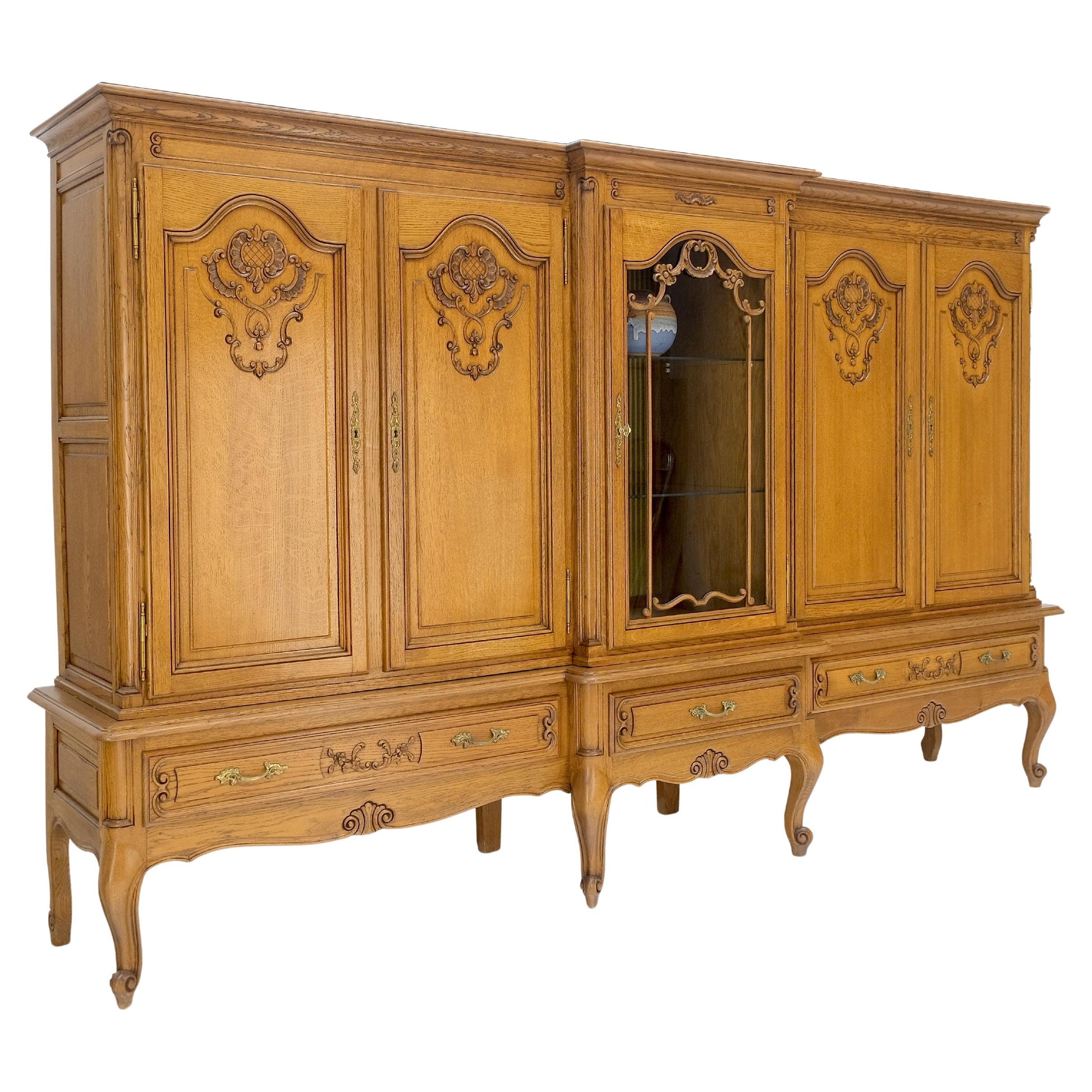 EstablishedLines Carved Oak Oversize 5 Doors Long Credenza Cabinet Sideboard w/ Shelves Drawer