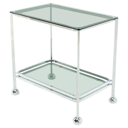 EstablishedLines Chrome Tinted Smoked Glass Rolling Tea Cart with Concealed Wheels