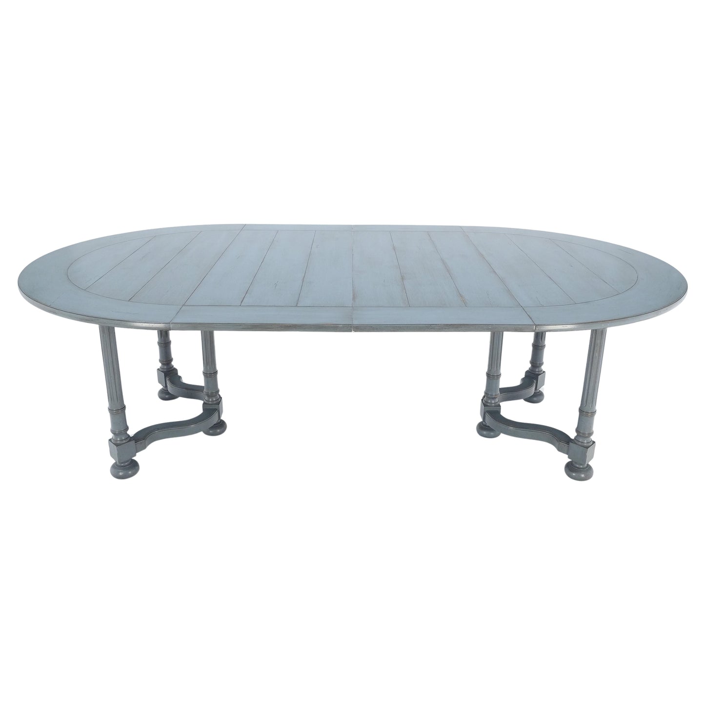 EstablishedLines Baker Round Blue Grey Wash Milk Paint Style Finish Dining Table 2 Leaves MINT!