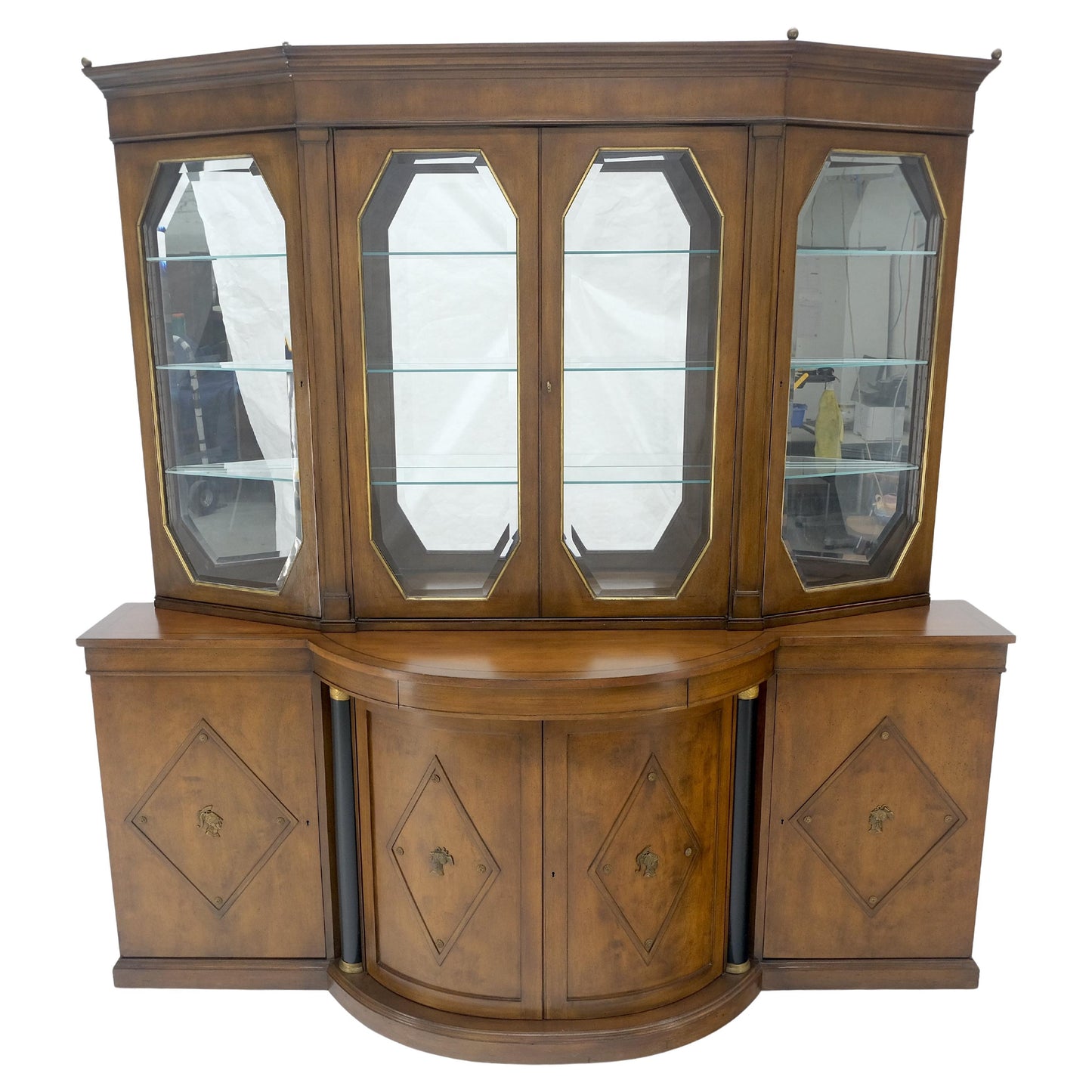 EstablishedLines Grosfeld House Demi Lune Shape Front 2 Part Beveled Glass Doors Breakfront MINT