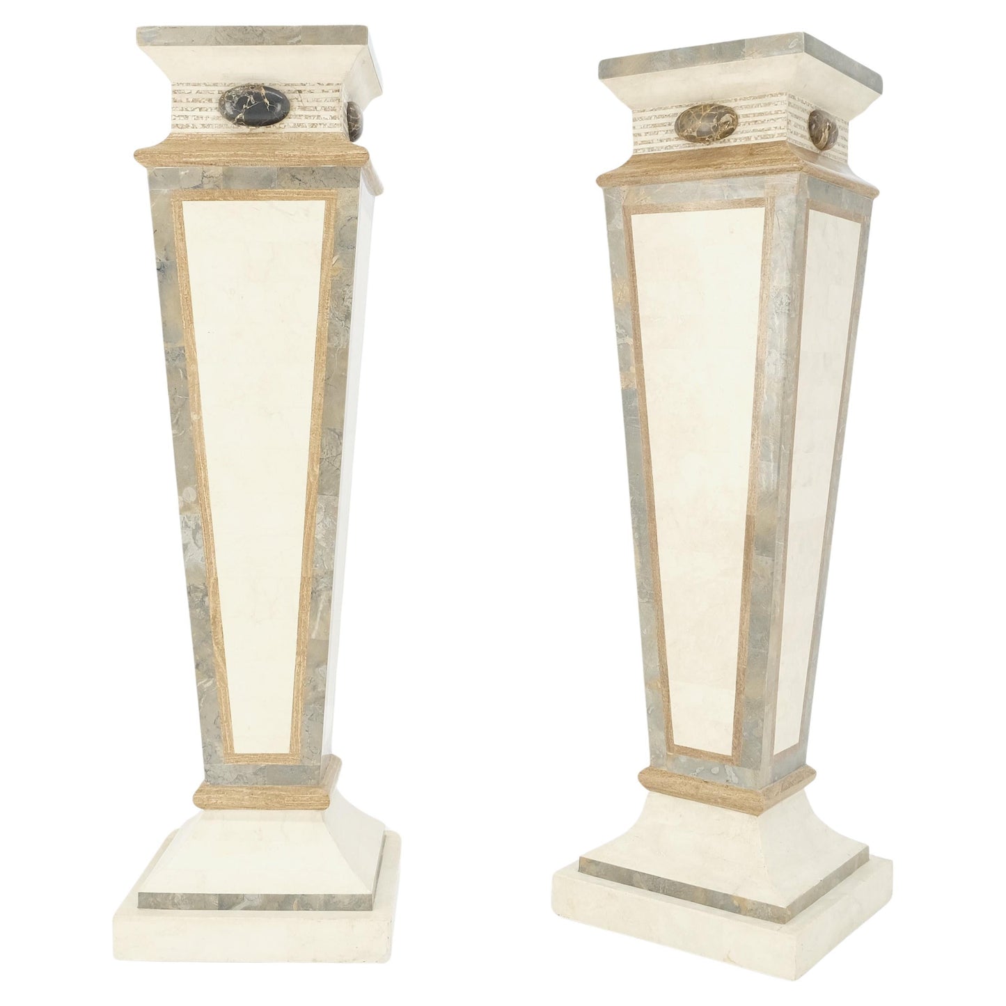 EstablishedLines Pair of Tessellated Marble Tapered Square Obelisk Shape Pedestals Stands MINT!