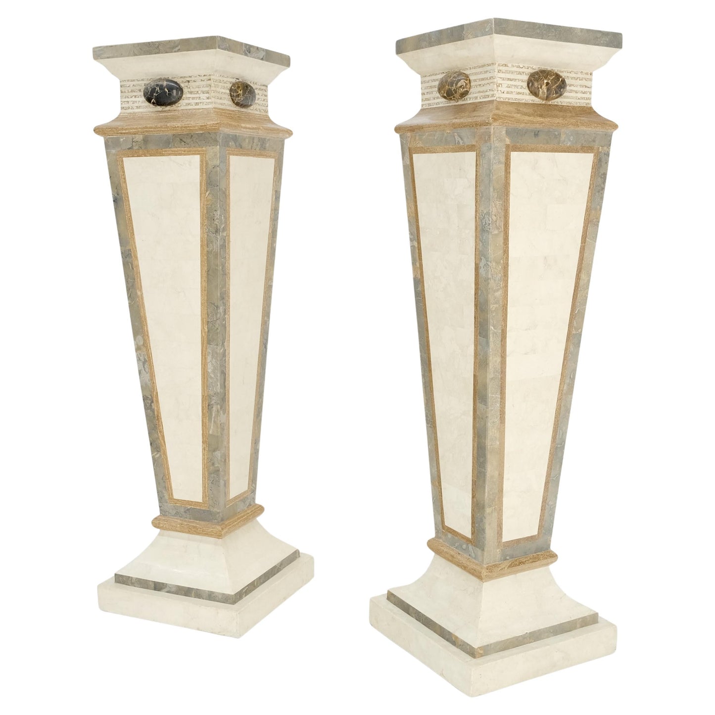 EstablishedLines Pair of Tessellated Marble Tapered Square Obelisk Shape Pedestals Stands MINT!