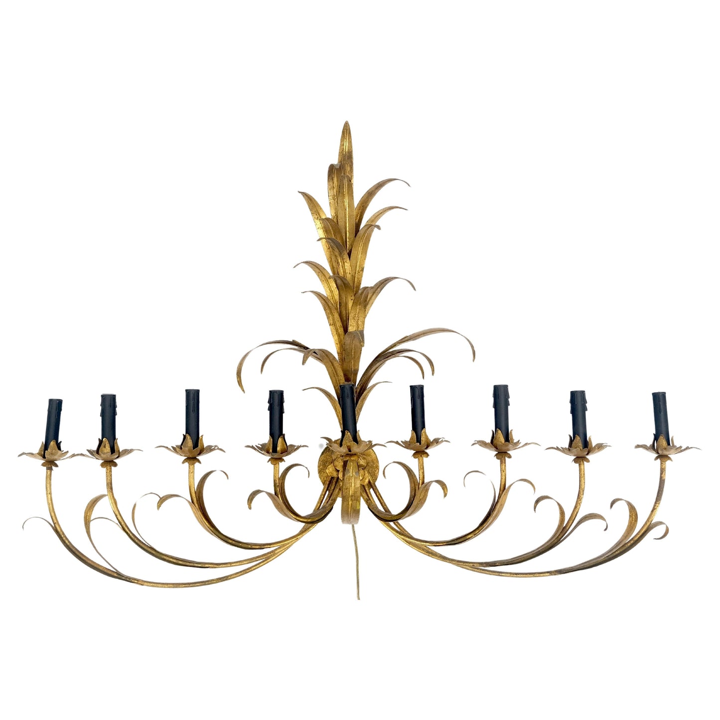 EstablishedLines 9 "Candles" Light Gilt Metal Sheaf of Leaves Motive Italian Wall Sconce MINT!