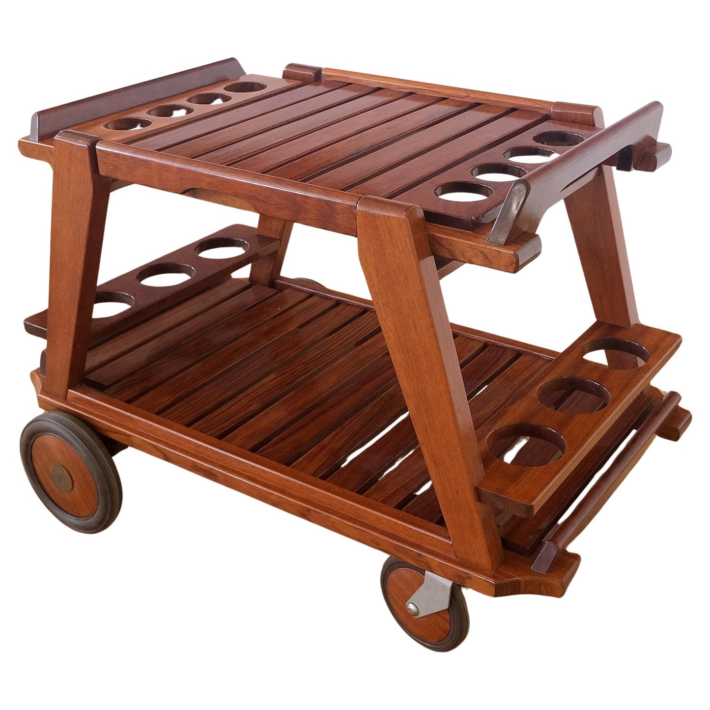 EstablishedLines Tricomfort Solid Rosewood Large Wheel Outdoor Indoor Serving Cart Made in France