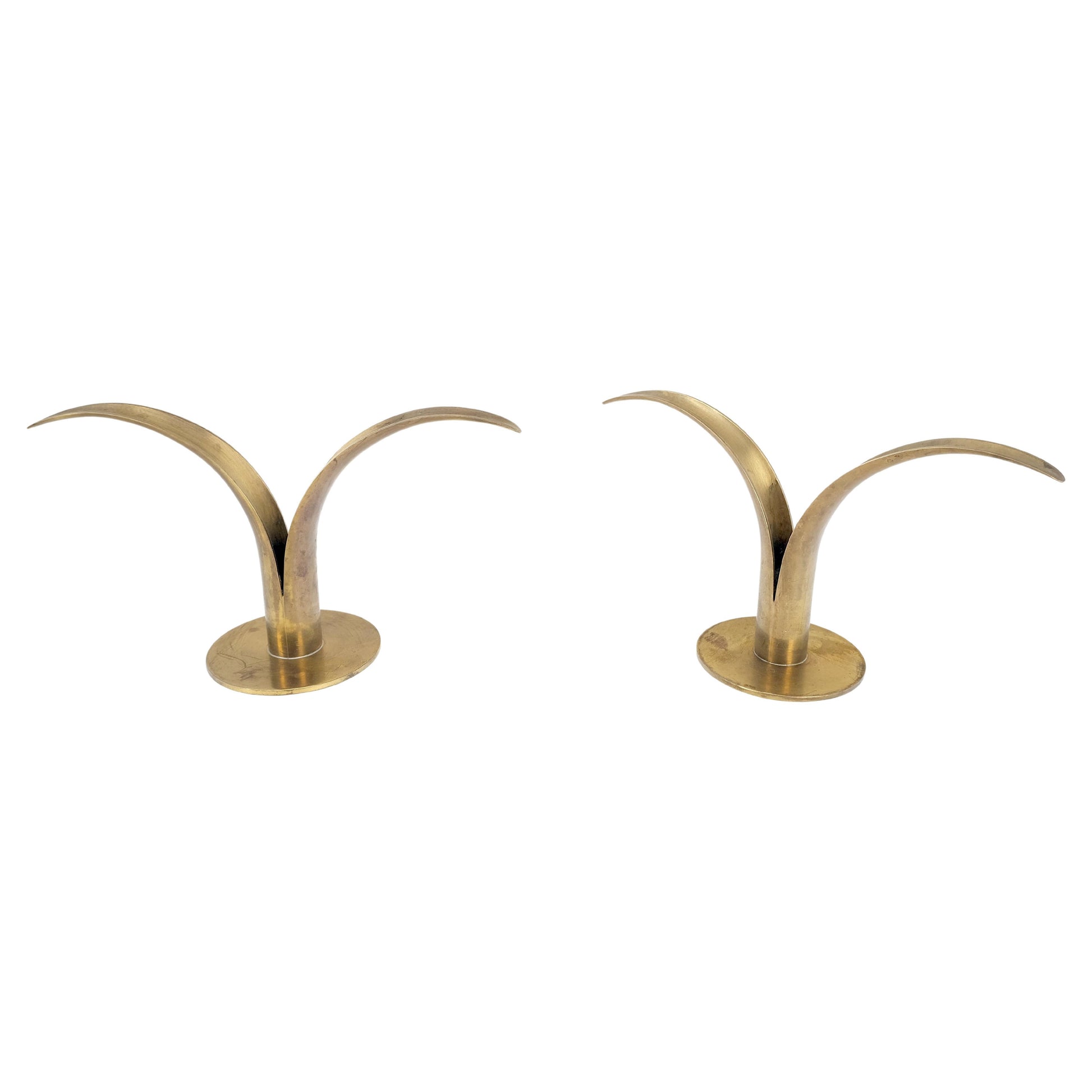 EstablishedLines Pair of Swedish Solid Brass Candle Sticks Made in Sweden