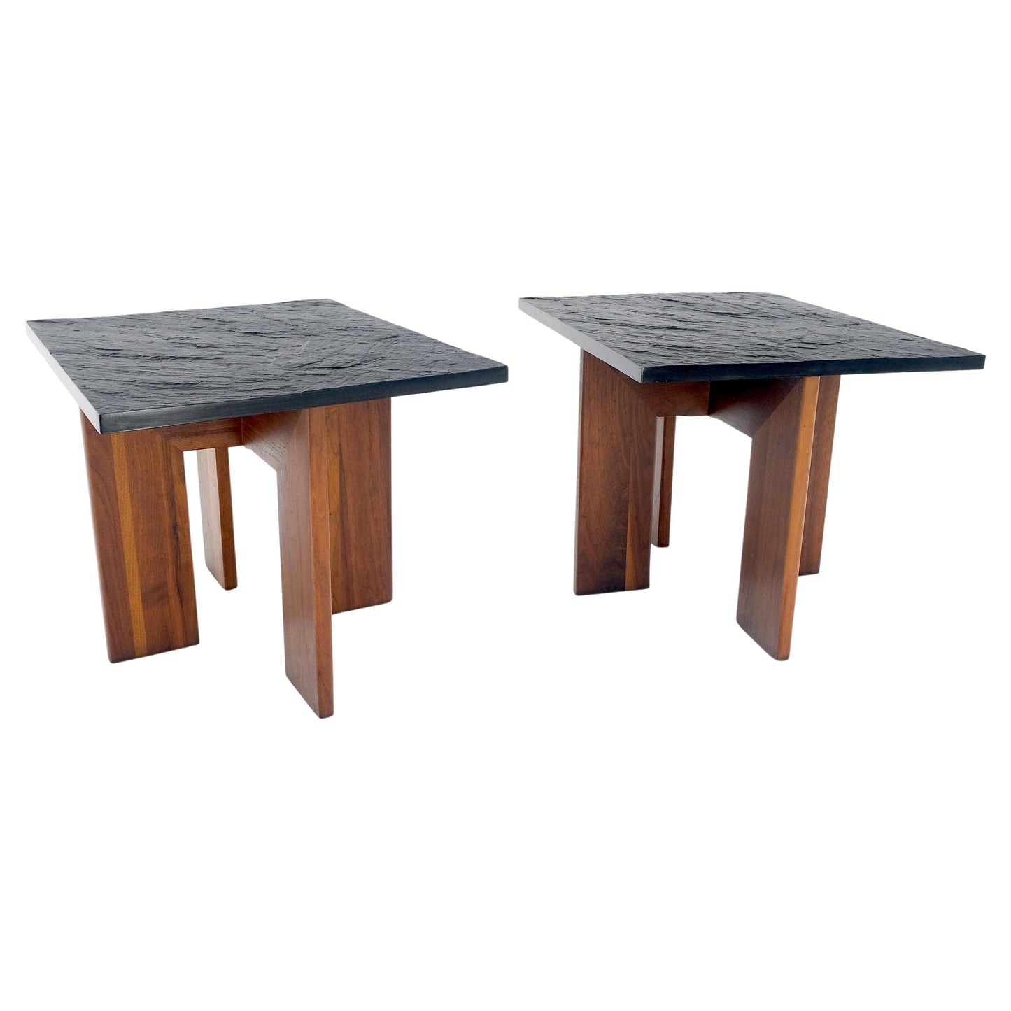 EstablishedLines Pair of Adrian Pearsall Walnut Bases Slate Like Tops End Side Tables Stands MINT
