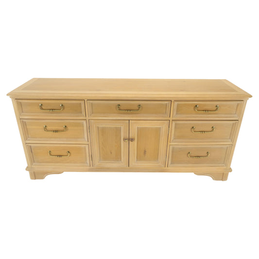 EstablishedLines Pickled White Oak & Yew Wood Heavy Long Brass Drop Pulls Long Dresser Credenza
