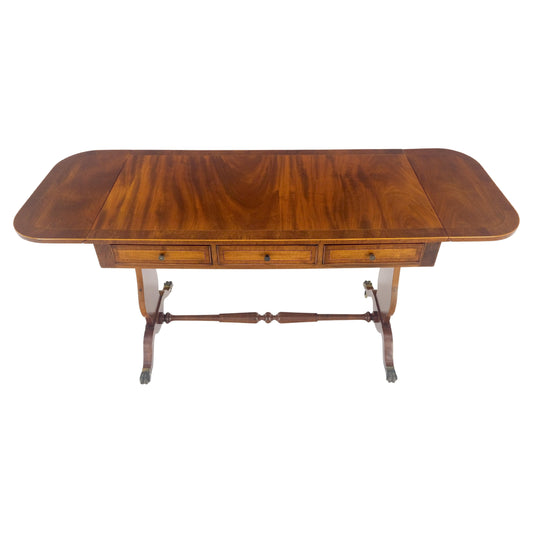 EstablishedLines Drop Leaf Sides Dovetail Drawers Banded Inlaid Top Console Writing Library Table