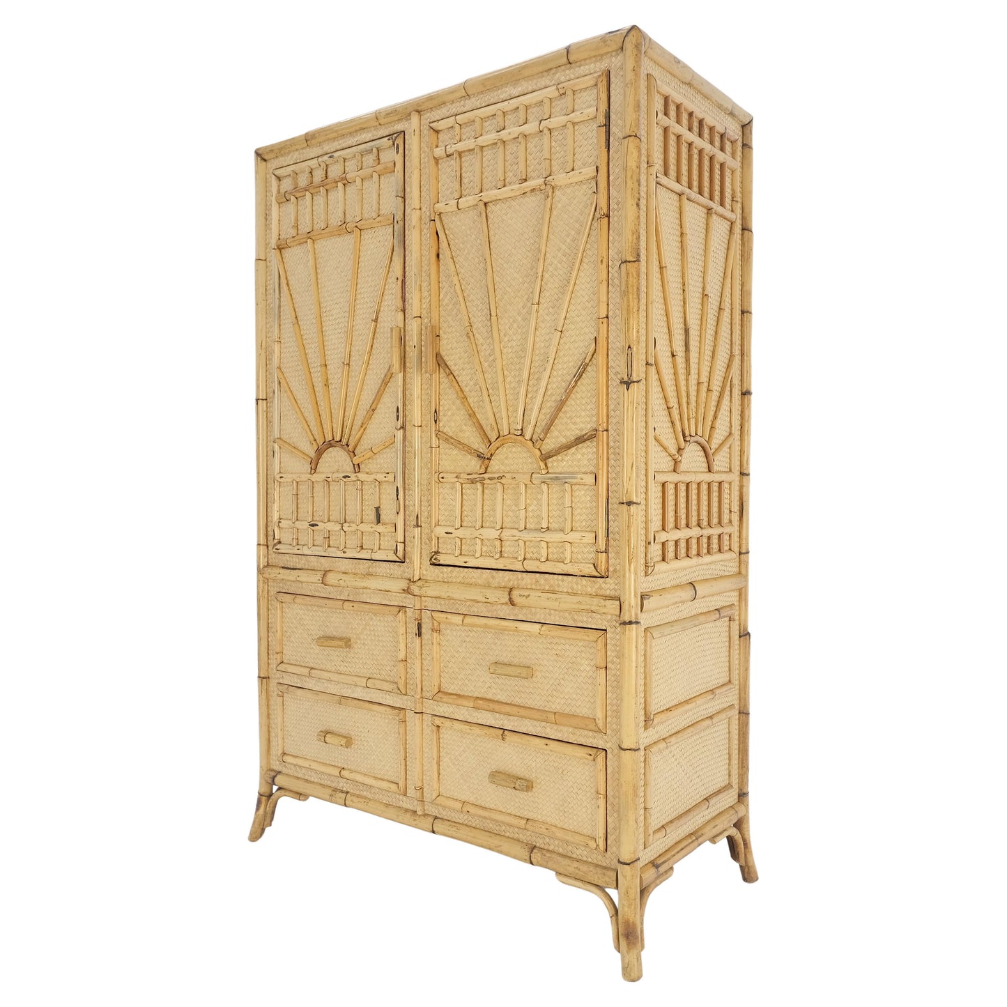 EstablishedLines Burnt Bamboo Grass Cloth Two Doors Chifforobe Cabinet Gentleman's Chest Dresser