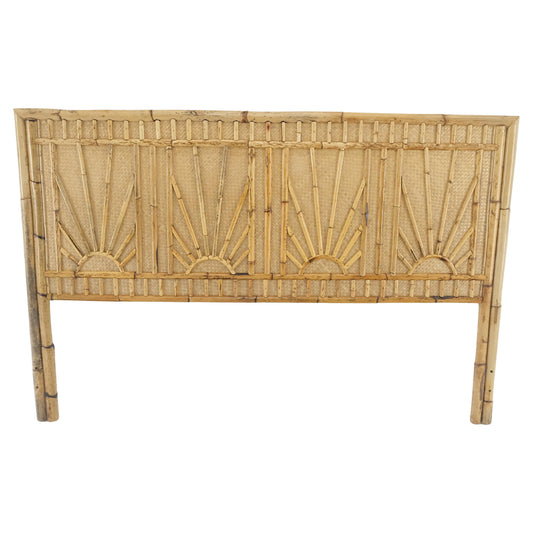 EstablishedLines Burnt Bamboo & Grasscloth Sun Burst Pattern Queen Size Headboard Bed MINT