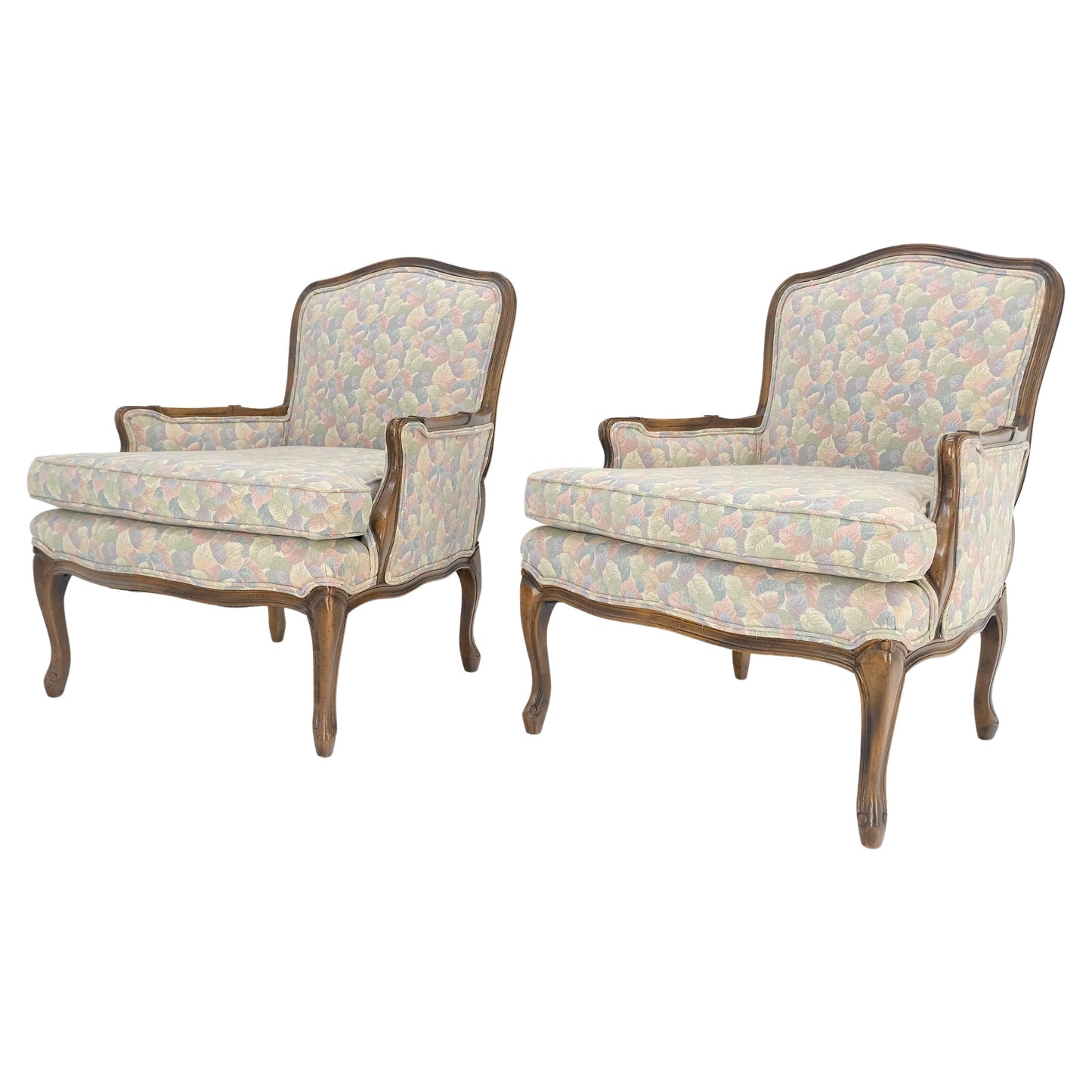 EstablishedLines Pair of Country French Light Fruitwood Armchairs Lounge Club Chairs Floral MINT!