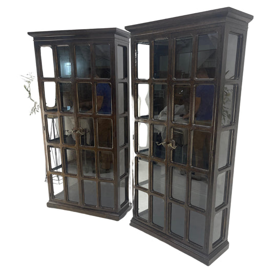 EstablishedLines Drexel Pair of Large Tortoise Finish Vitrines Etageres Cupboards Showcases MINT