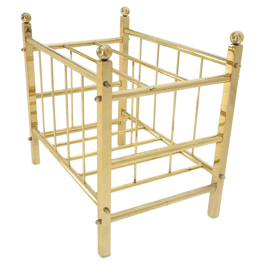 EstablishedLines Solid Brass Tube Vintage Mid Century Modern Caddy Magazine Rack Ball Finial MINT