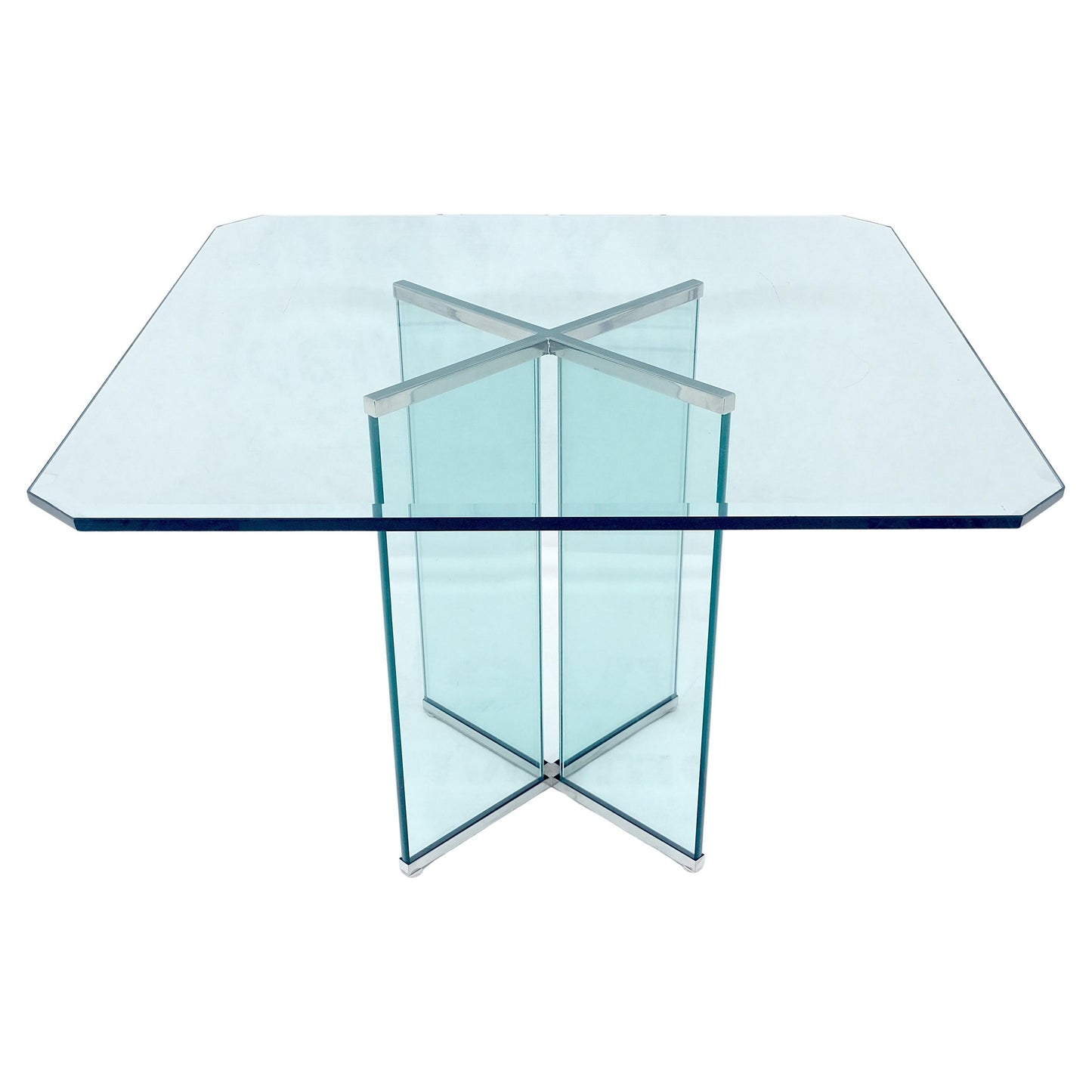 Italian Mid Century Modern 3/4" Thick Beveled Glass Single Pedestal Dining Table