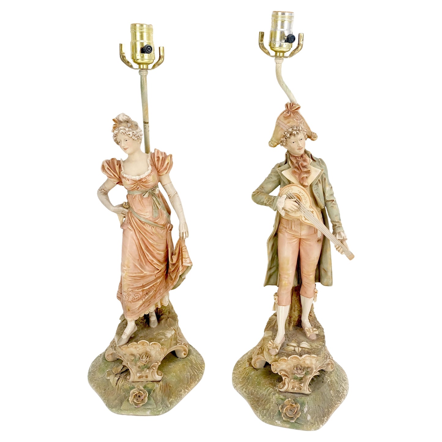 EstablishedLines Pair of Large Porcelain Ceramic Dancing Very Fine Figurines Table Lamps MINT!