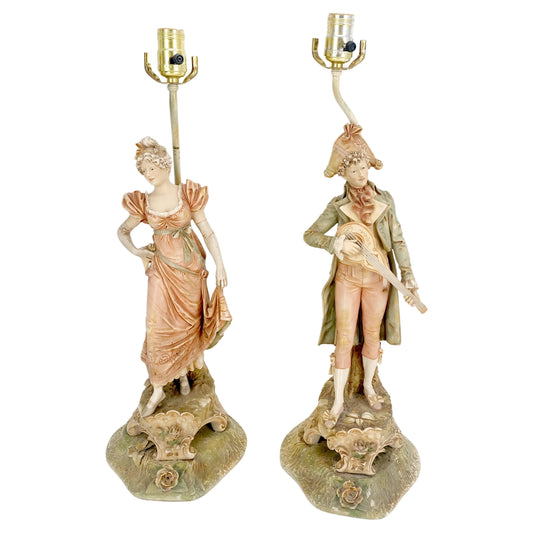 EstablishedLines Pair of Large Porcelain Ceramic Dancing Very Fine Figurines Table Lamps MINT!