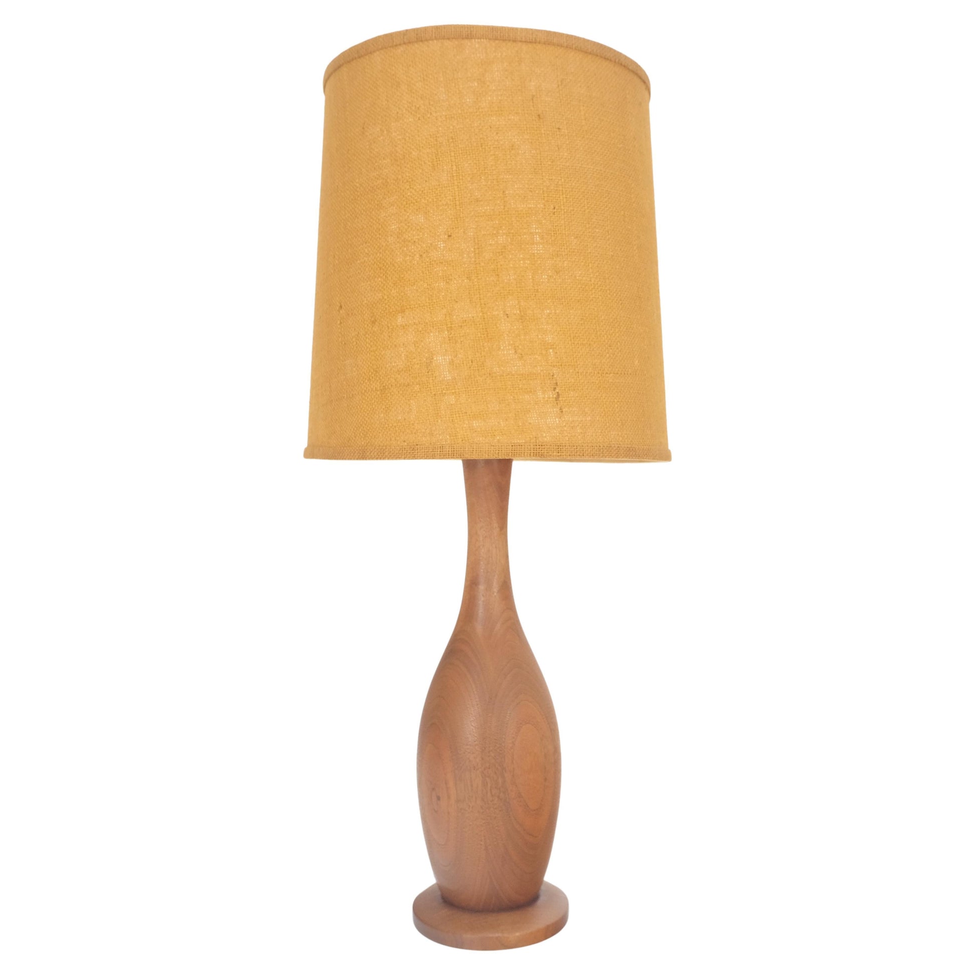 EstablishedLines Turned Teak Onion Shape Danish Mid Century Modern 1970s Table Lamp
