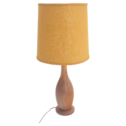 EstablishedLines Turned Teak Onion Shape Danish Mid Century Modern 1970s Table Lamp