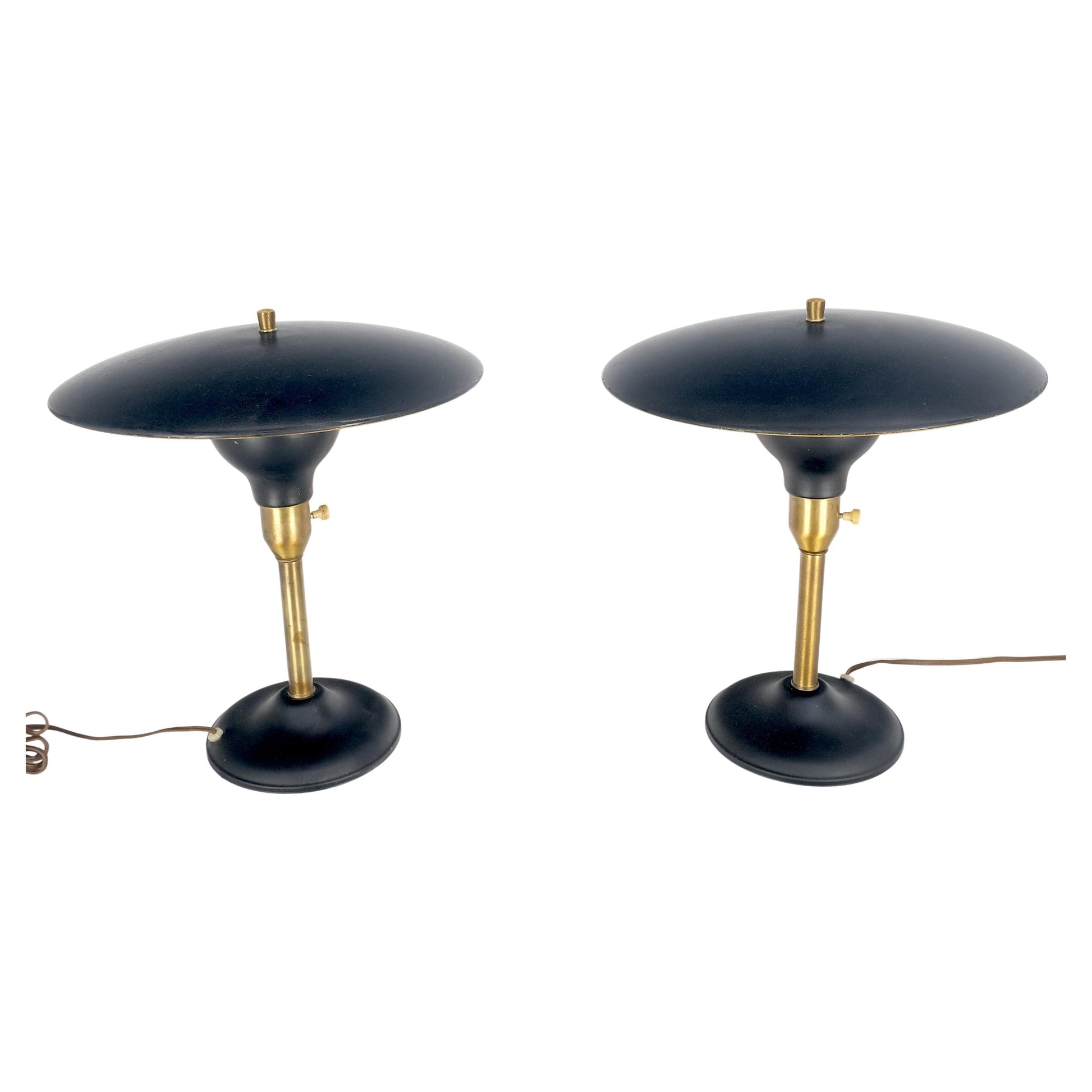 EstablishedLines Pair Metal Shades Black & Gold Mushroom Shape Table Lamps MINT
