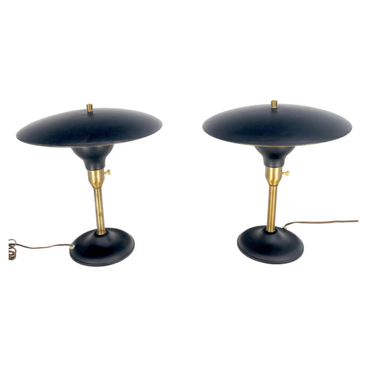 EstablishedLines Pair Metal Shades Black & Gold Mushroom Shape Table Lamps MINT