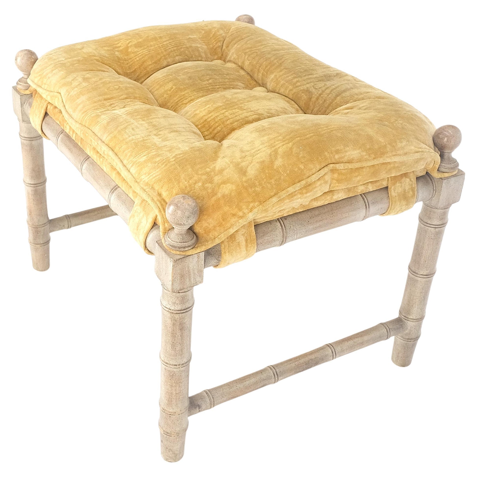 EstablishedLines Tufted Mohair like Fabric Faux Bamboo Frame Mid Century Compact Bench MINT!