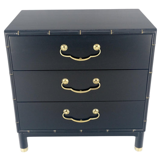 EstablishedLines Black Lacquer Solid Brass Drop Pulls Faux Bamboo 3 Drawer Bachelor Chest Dresser