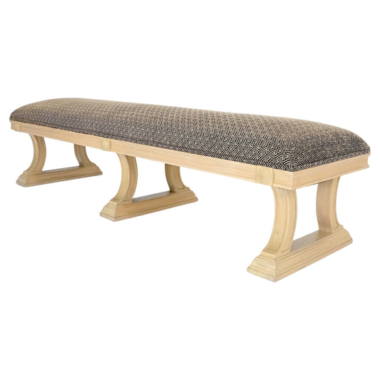 EstablishedLines Bleached Carved Mahogany Tripple Pedestals Base Upholstered Seat Bench MINT!