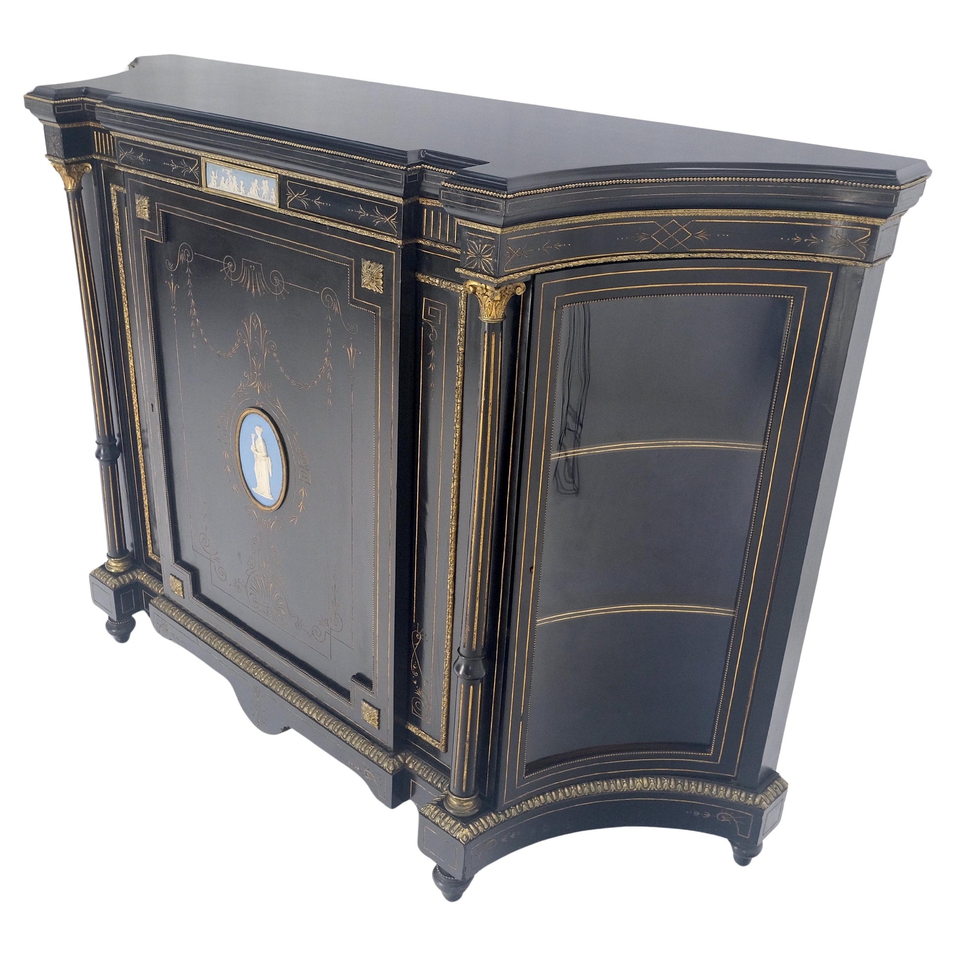 EstablishedLines Napoleon III Wedgewood Plaque Bronze Mounts Black Lacquer French Credenza Server