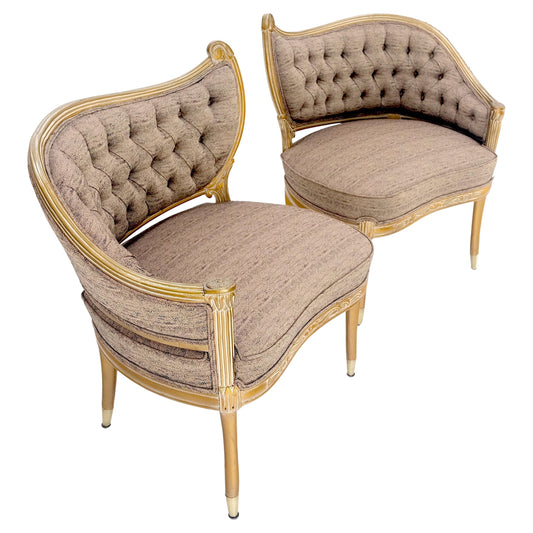 EstablishedLines Pair Gold Gilt Carved Frame New Upholstery Tufted Back Fire Side Lounge Chairs