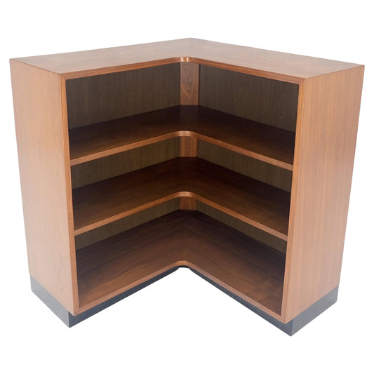 EstablishedLines Oiled Walnut Mid Century Modern Back Plinth Base 3 Tier Bookcase Shelves Cabinet